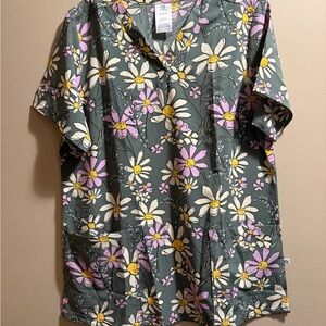WonderWink Floral Scrub Top with Pink and Yellow Accents